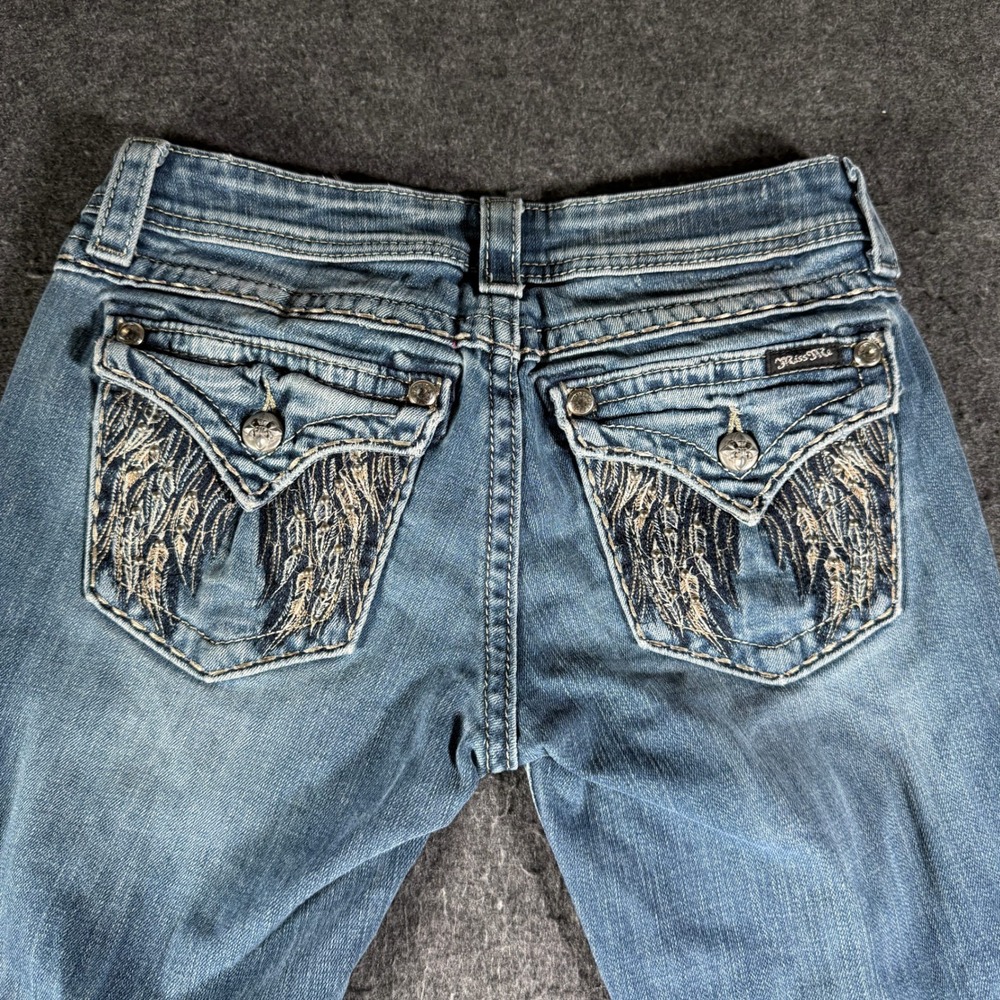 Y2K Miss Me JE5616T4L Straight Leg Jeans Blue Wing Embroidered Flap Pocket Sz 27